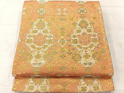 平和屋着物◎六通柄袋帯 洋花文 金糸 正絹 逸品 AABF2618uk