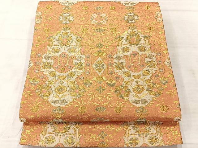 平和屋着物◎六通柄袋帯 洋花文 金糸 正絹 逸品 AABF2618uk