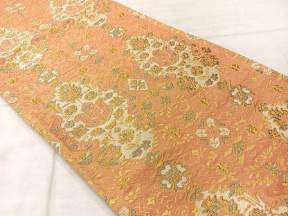 平和屋着物◎六通柄袋帯 洋花文 金糸 正絹 逸品 AABF2618uk