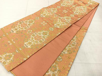 平和屋着物◎六通柄袋帯 洋花文 金糸 正絹 逸品 AABF2618uk