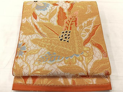 平和屋着物◎六通柄袋帯　都金綴　更紗花文　金糸　正絹　逸品　AABF2621uk