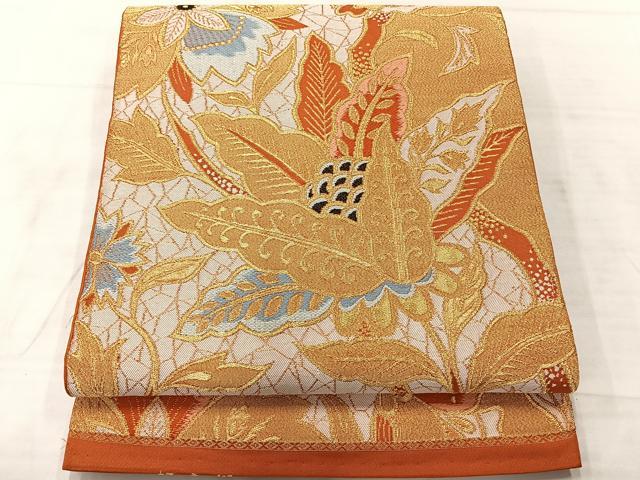 平和屋着物◎六通柄袋帯　都金綴　更紗花文　金糸　正絹　逸品　AABF2621uk