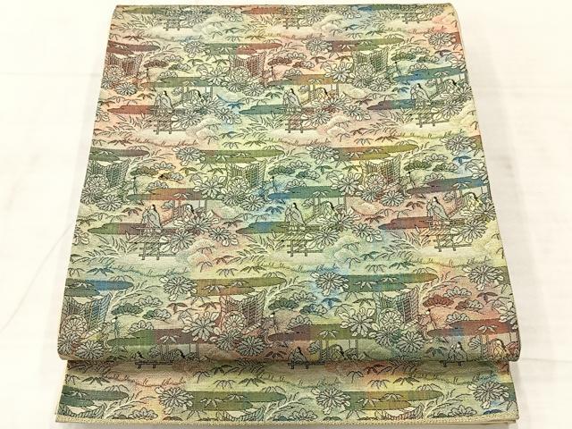 平和屋着物◎六通柄袋帯 エ霞風景文 金糸 正絹 逸品 AABF2624uk