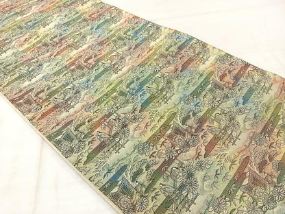 平和屋着物◎六通柄袋帯 エ霞風景文 金糸 正絹 逸品 AABF2624uk