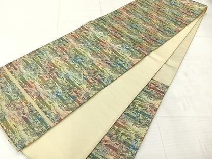 平和屋着物◎六通柄袋帯 エ霞風景文 金糸 正絹 逸品 AABF2624uk