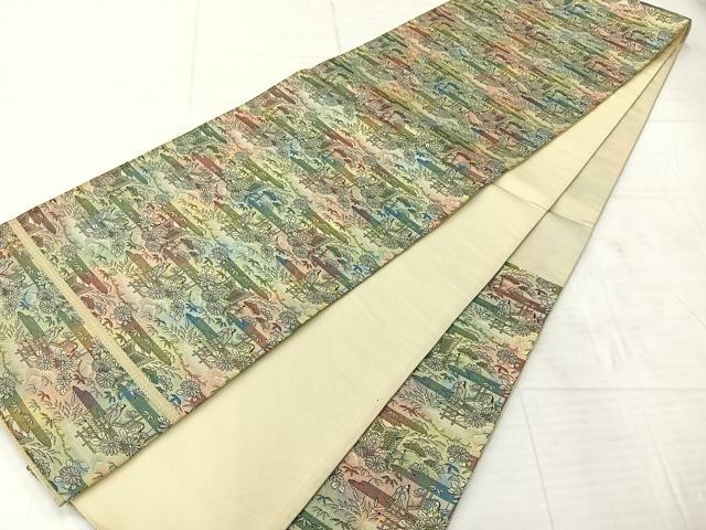 平和屋着物◎六通柄袋帯 エ霞風景文 金糸 正絹 逸品 AABF2624uk