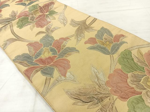 平和屋着物◎六通柄袋帯 更紗花文 金糸 正絹 逸品 AABF2626uk