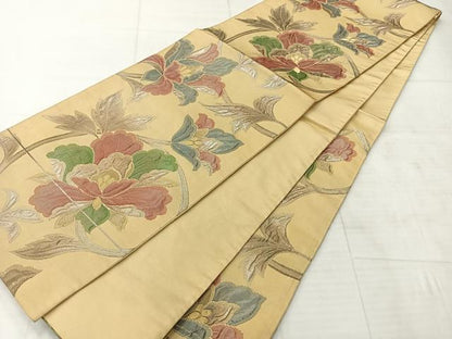 平和屋着物◎六通柄袋帯 更紗花文 金糸 正絹 逸品 AABF2626uk