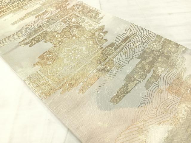 平和屋着物◎六通柄袋帯 霞花文 金糸 正絹 逸品 AABF2628uk