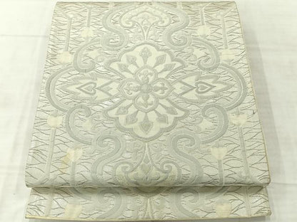 平和屋着物◎六通柄袋帯　洋花文　銀糸　正絹　逸品　AABF2629uk