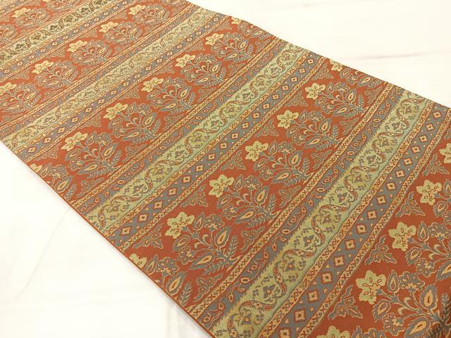 平和屋着物◎全通柄袋帯 横段洋花文 正絹 逸品 AABF2631uk