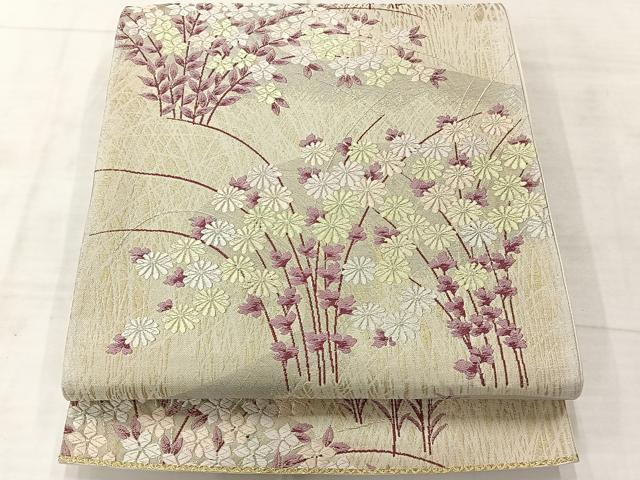 平和屋着物◎六通柄袋帯 唐織 草花文 金糸 正絹 逸品 AABF2634uk