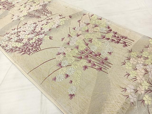 平和屋着物◎六通柄袋帯 唐織 草花文 金糸 正絹 逸品 AABF2634uk