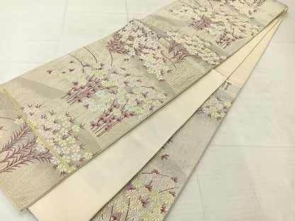 平和屋着物◎六通柄袋帯 唐織 草花文 金糸 正絹 逸品 AABF2634uk