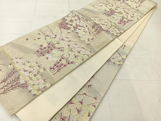平和屋着物◎六通柄袋帯 唐織 草花文 金糸 正絹 逸品 AABF2634uk