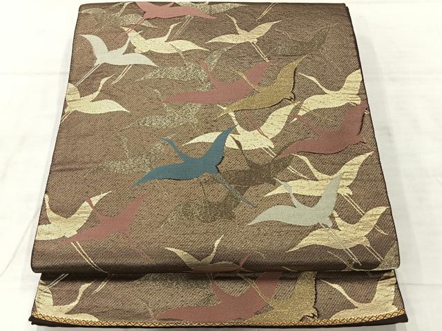 平和屋着物◎六通柄袋帯 千羽鶴 金糸 正絹 逸品 AABF2638uk