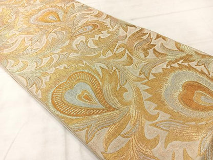 平和屋着物◎六通柄 本袋帯 更紗花文 金糸 正絹 逸品 AABF2640uk