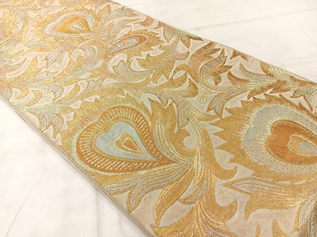 平和屋着物◎六通柄 本袋帯 更紗花文 金糸 正絹 逸品 AABF2640uk