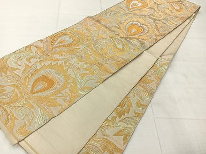 平和屋着物◎六通柄 本袋帯 更紗花文 金糸 正絹 逸品 AABF2640uk