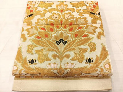 平和屋着物◎六通柄京袋帯 更紗花文 金糸 正絹 逸品 AABF2642uk