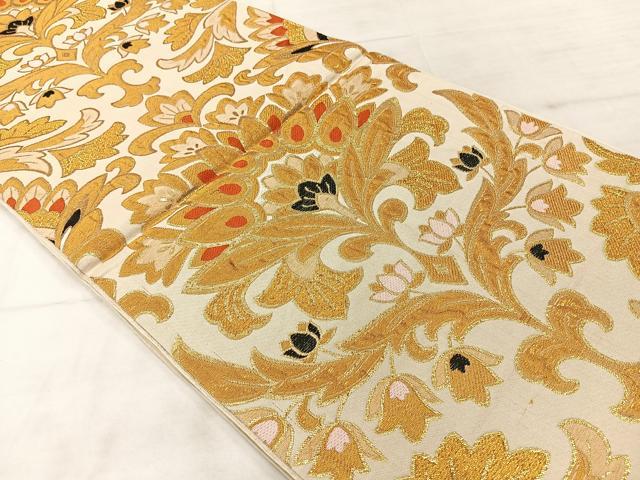 平和屋着物◎六通柄京袋帯 更紗花文 金糸 正絹 逸品 AABF2642uk