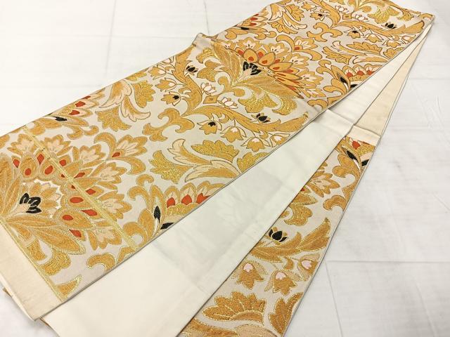 平和屋着物◎六通柄京袋帯 更紗花文 金糸 正絹 逸品 AABF2642uk