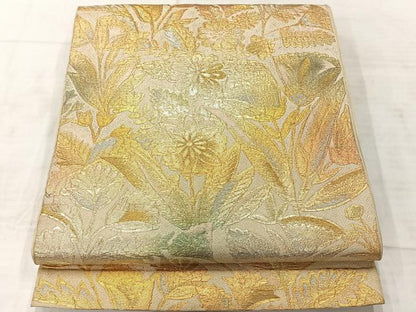 平和屋着物◎六通柄 京本袋帯 草花文 金銀糸 正絹 逸品 AABF2643uk