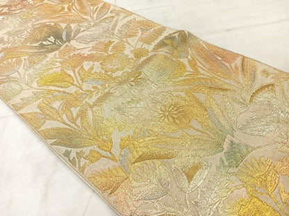 平和屋着物◎六通柄 京本袋帯 草花文 金銀糸 正絹 逸品 AABF2643uk