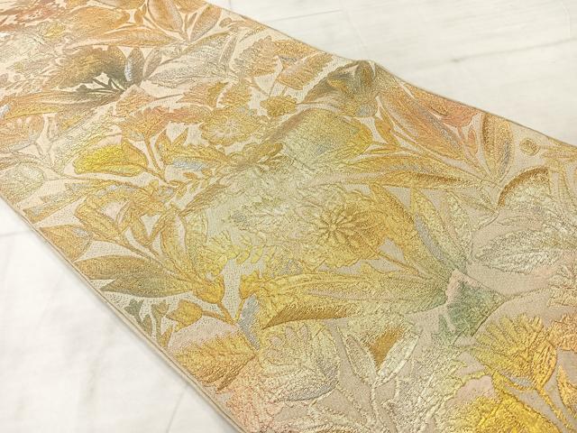 平和屋着物◎六通柄 京本袋帯 草花文 金銀糸 正絹 逸品 AABF2643uk
