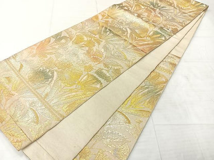平和屋着物◎六通柄 京本袋帯 草花文 金銀糸 正絹 逸品 AABF2643uk