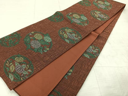 平和屋着物◎六通柄袋帯 花丸文 正絹 逸品 AABF2645uk