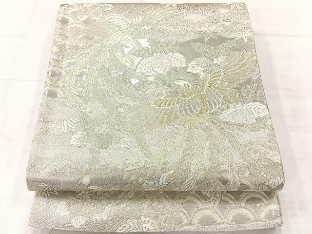 平和屋着物◎西陣 六通柄袋帯 桐竹鳳凰紋 プラチナ箔二重織 金銀糸 証紙付き 正絹 逸品 AABF2646uk