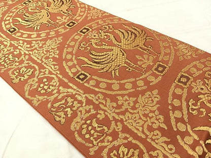 平和屋着物◎六通柄 本袋帯 双鳥丸文 金糸 正絹 逸品 AABF2647uk