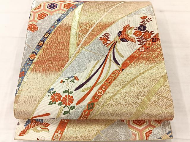 平和屋着物◎六通柄袋帯 唐織 鳳凰花文 金銀糸 正絹 逸品 AABF2648uk