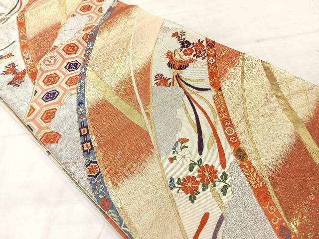 平和屋着物◎六通柄袋帯 唐織 鳳凰花文 金銀糸 正絹 逸品 AABF2648uk