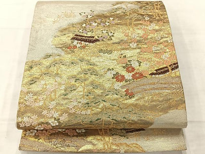 平和屋着物◎六通柄袋帯 唐織 風景文 金銀糸 正絹 逸品 AABF2649uk