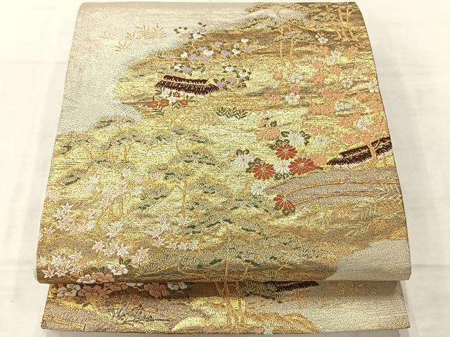 平和屋着物◎六通柄袋帯 唐織 風景文 金銀糸 正絹 逸品 AABF2649uk