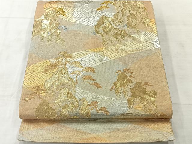 平和屋着物◎六通柄袋帯 風景文 金銀糸 正絹 逸品 AABF2650uk