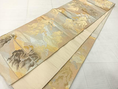平和屋着物◎六通柄袋帯 風景文 金銀糸 正絹 逸品 AABF2650uk