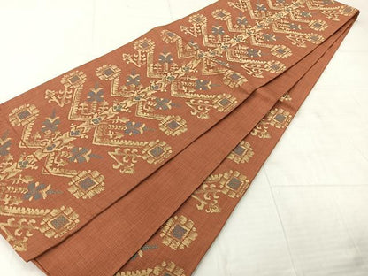 平和屋着物◎六通柄袋帯 コプト花文 正絹 逸品 AABF2653uk