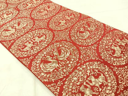 平和屋着物◎六通柄袋帯 鳥獣丸文 金糸 正絹 逸品 AABF2662uk