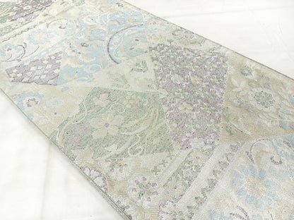 平和屋着物◎佐賀錦 六通柄袋帯 切嵌花文 銀糸 正絹 逸品 AABF2663uk