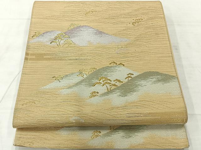 平和屋着物◎六通柄袋帯 遠山風景文 金糸 正絹 逸品 AABF2664uk