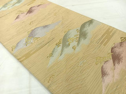 平和屋着物◎六通柄袋帯 遠山風景文 金糸 正絹 逸品 AABF2664uk