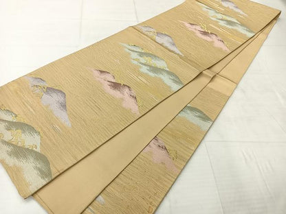 平和屋着物◎六通柄袋帯 遠山風景文 金糸 正絹 逸品 AABF2664uk