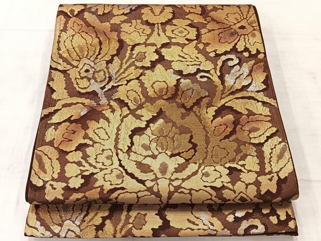 平和屋着物◎六通柄袋帯　洋花文　金糸　正絹　逸品　AABF2667uk
