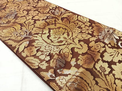 平和屋着物◎六通柄袋帯　洋花文　金糸　正絹　逸品　AABF2667uk