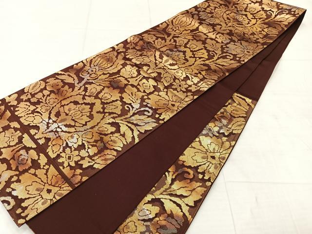 平和屋着物◎六通柄袋帯　洋花文　金糸　正絹　逸品　AABF2667uk