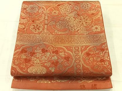 平和屋着物◎六通柄袋帯　花鳥文　金糸　正絹　逸品　AABF2670uk