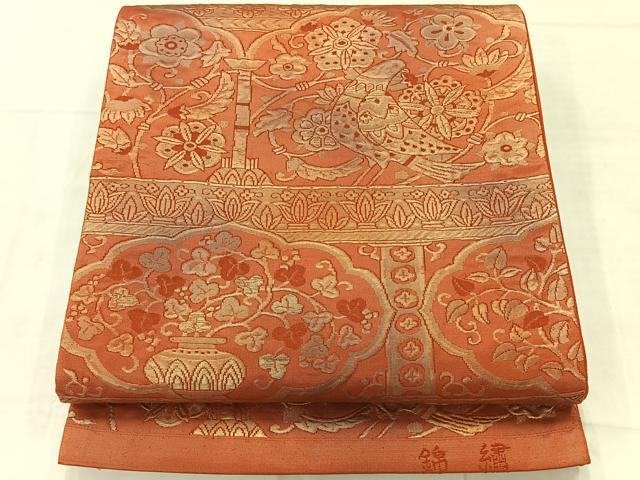 平和屋着物◎六通柄袋帯　花鳥文　金糸　正絹　逸品　AABF2670uk